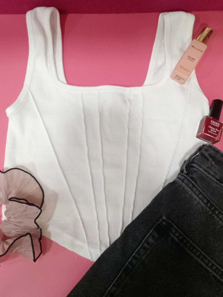 Corset Like White Tank Top For Women And Girls