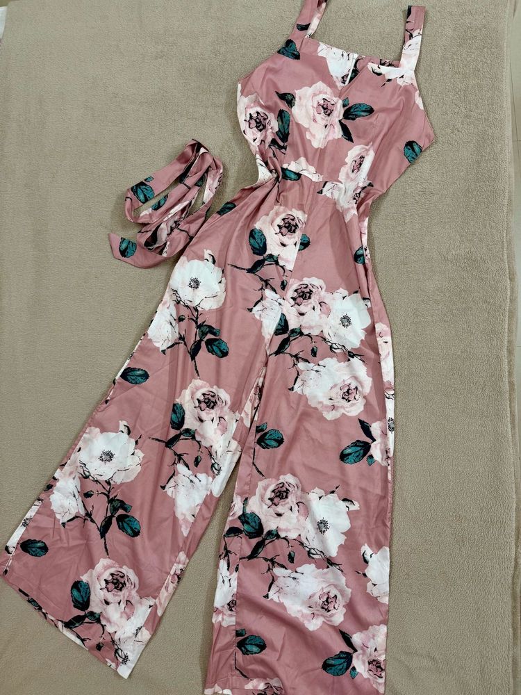 Floral Print Jumpsuit with Matching Belt