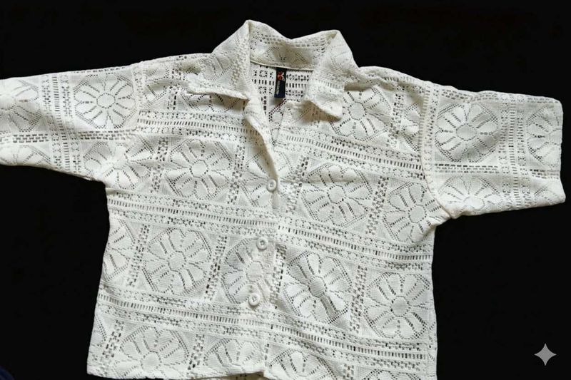 Crochet Lace Button-Down Top
