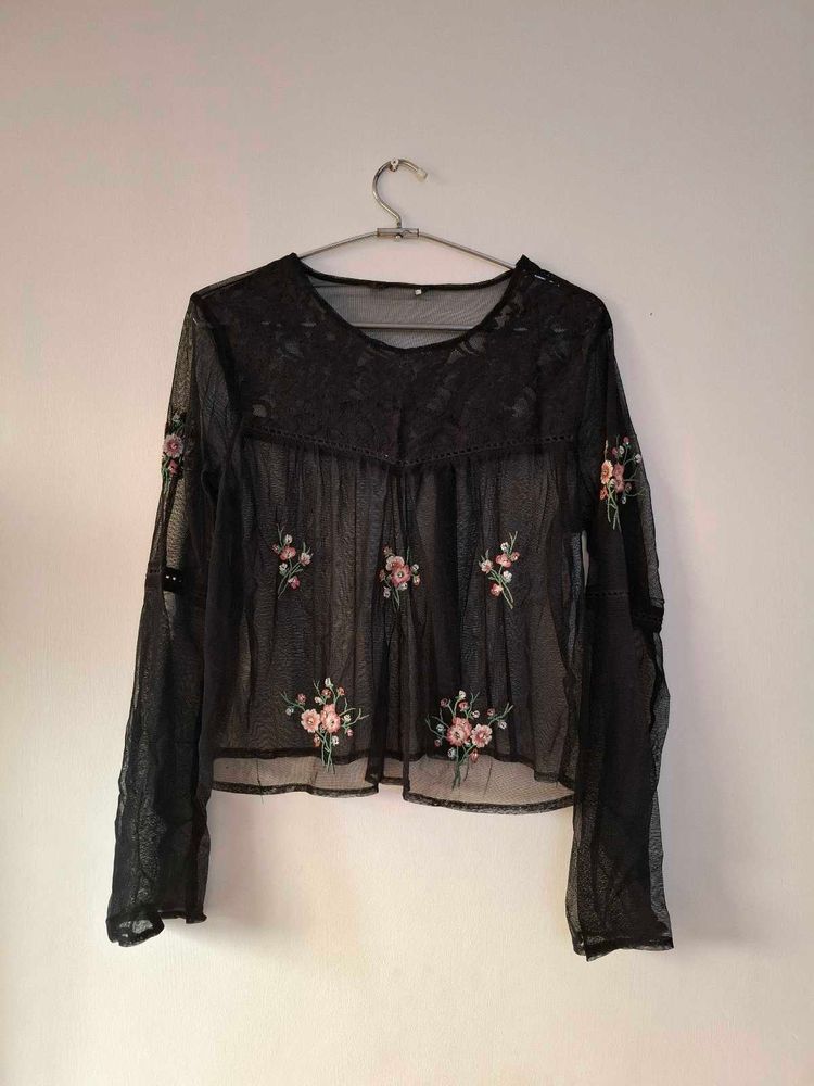 Floral Embroidered Mesh Top