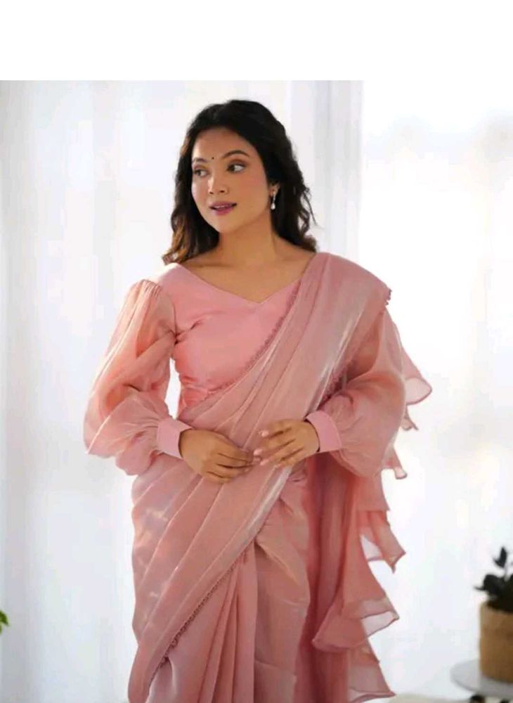 Pink Ruffle Saree with Blouse