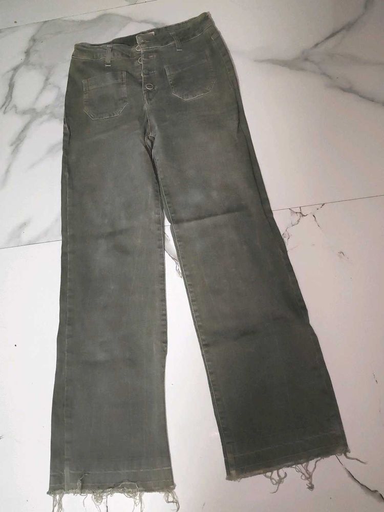 Olive Green Wide Leg Jeans
