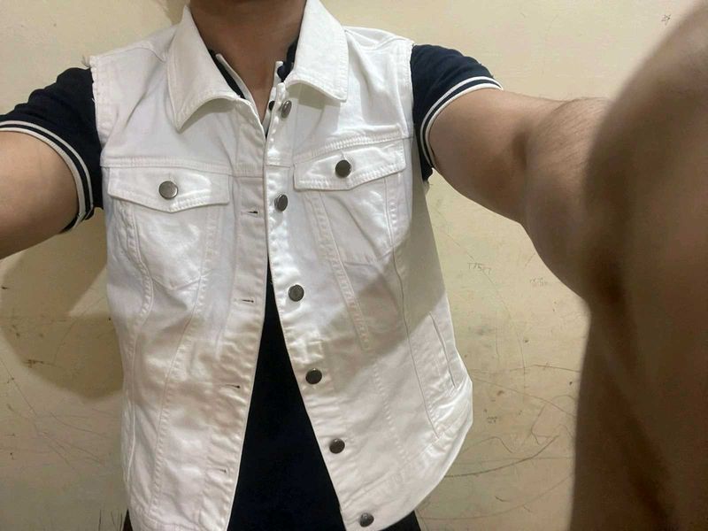 White Denim Vest Jacket