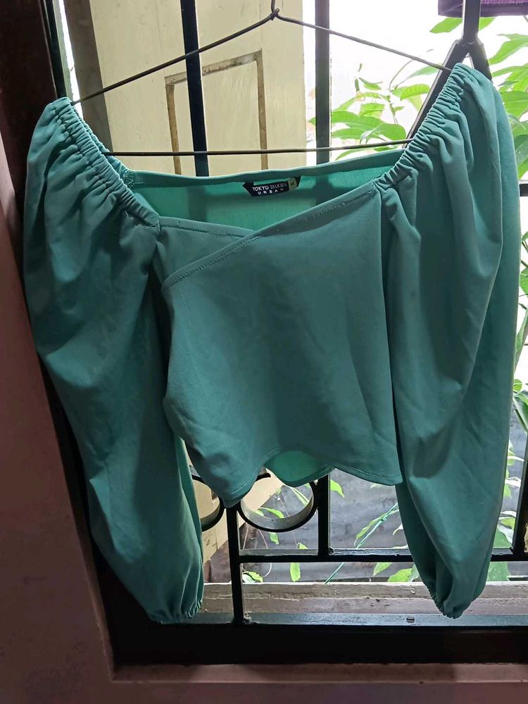 Mint Green Long Sleeve Crop Top