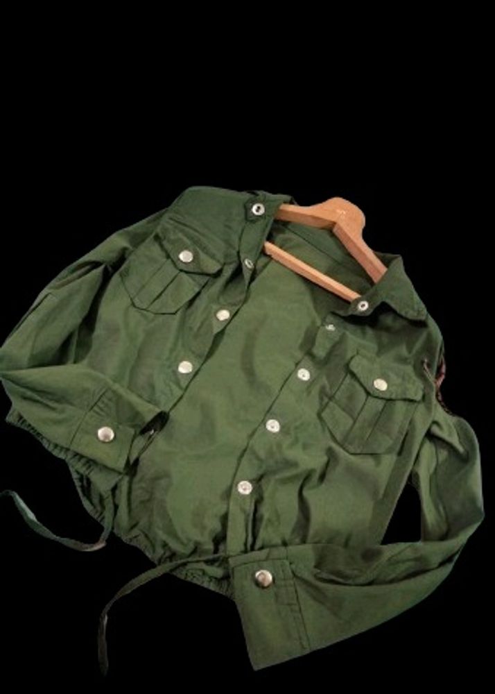 Women Olive Green Solid Crop Shirt