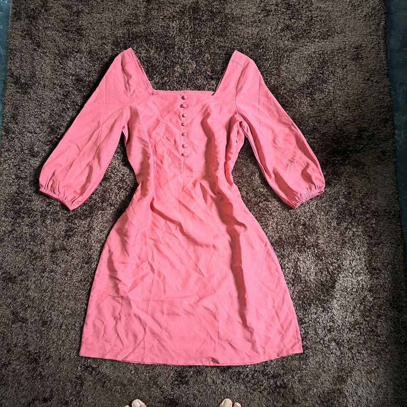 Pink Square Neck Mini Dress