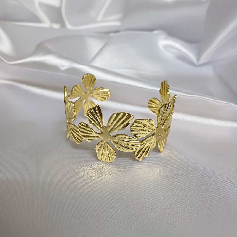 Floral Cuff Bracelet - Gold Tone