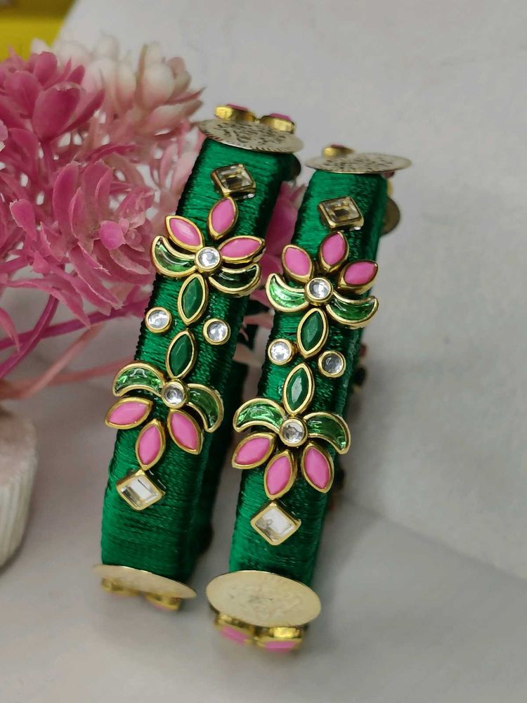 Green &amp; Pink Floral Bangles