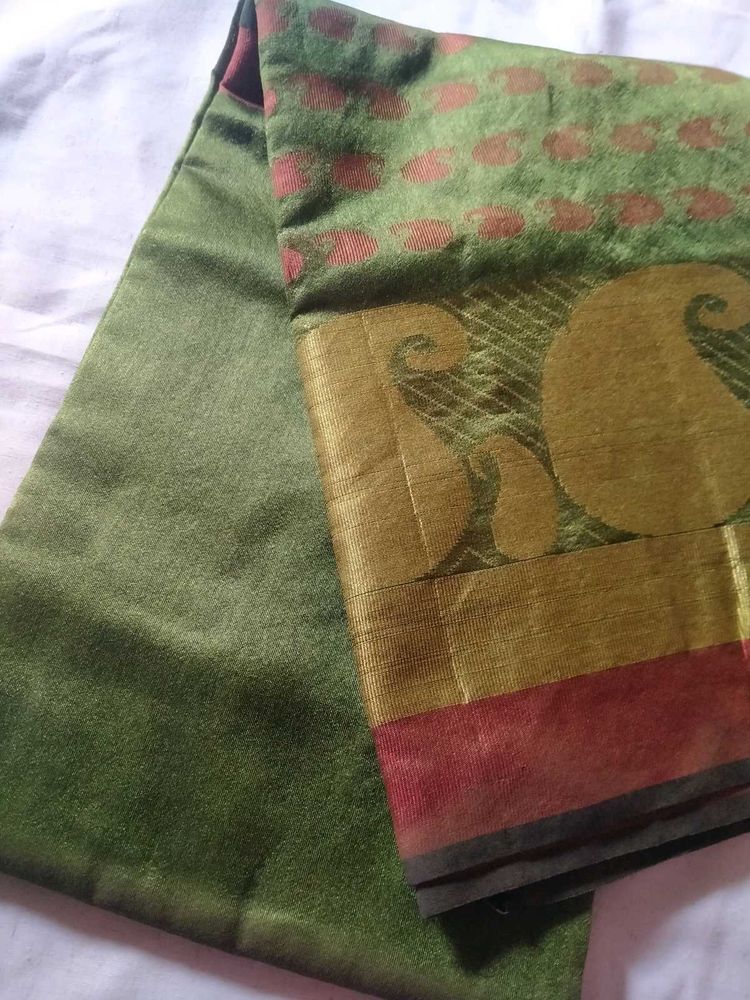 Olive Green Paper Silk Saree