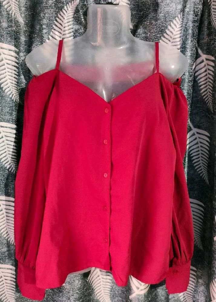 Red Cold Shoulder Top