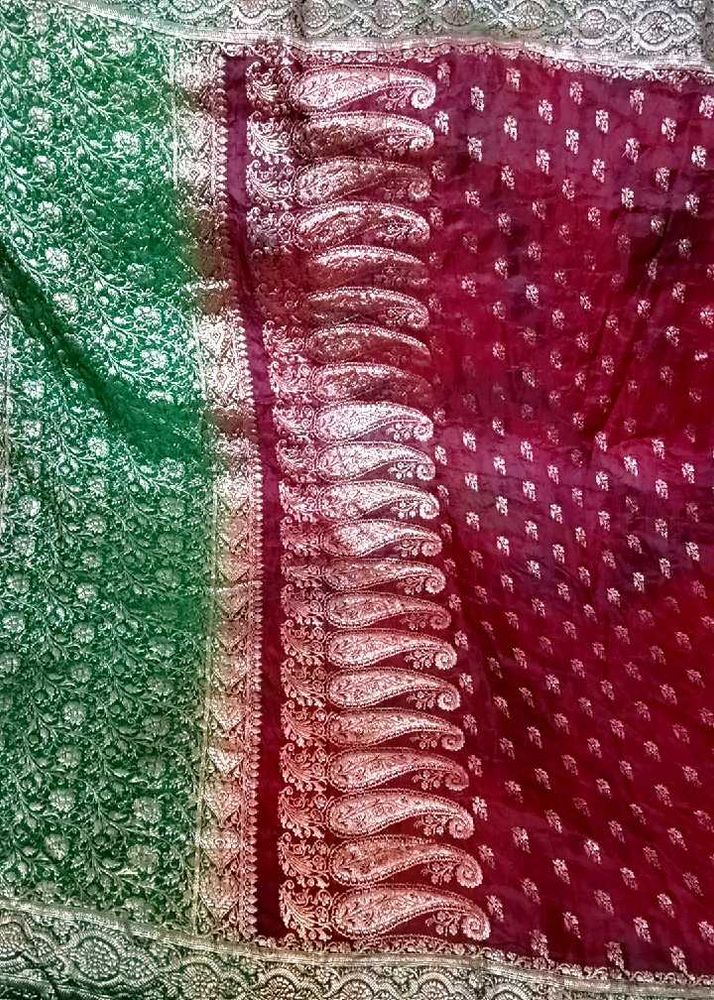 Vintage Original Banarasi Saare Fabric Silver Work