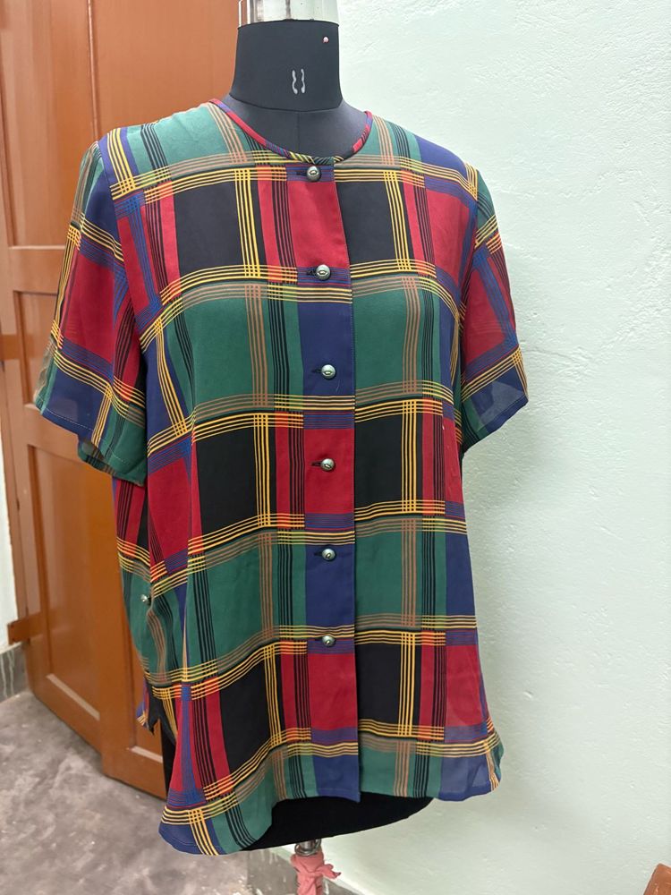 Vintage Plaid Button-Up Top