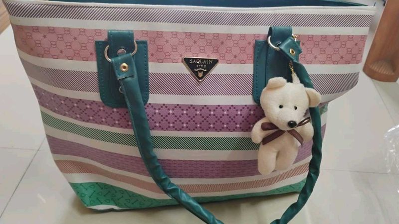 Multicolour Handbag With Cute Teddy Bear