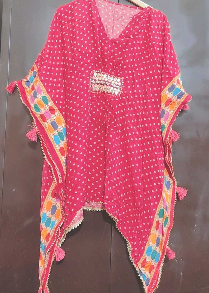 Rose Color Polka Dot Kaftan Top For 46 Bust