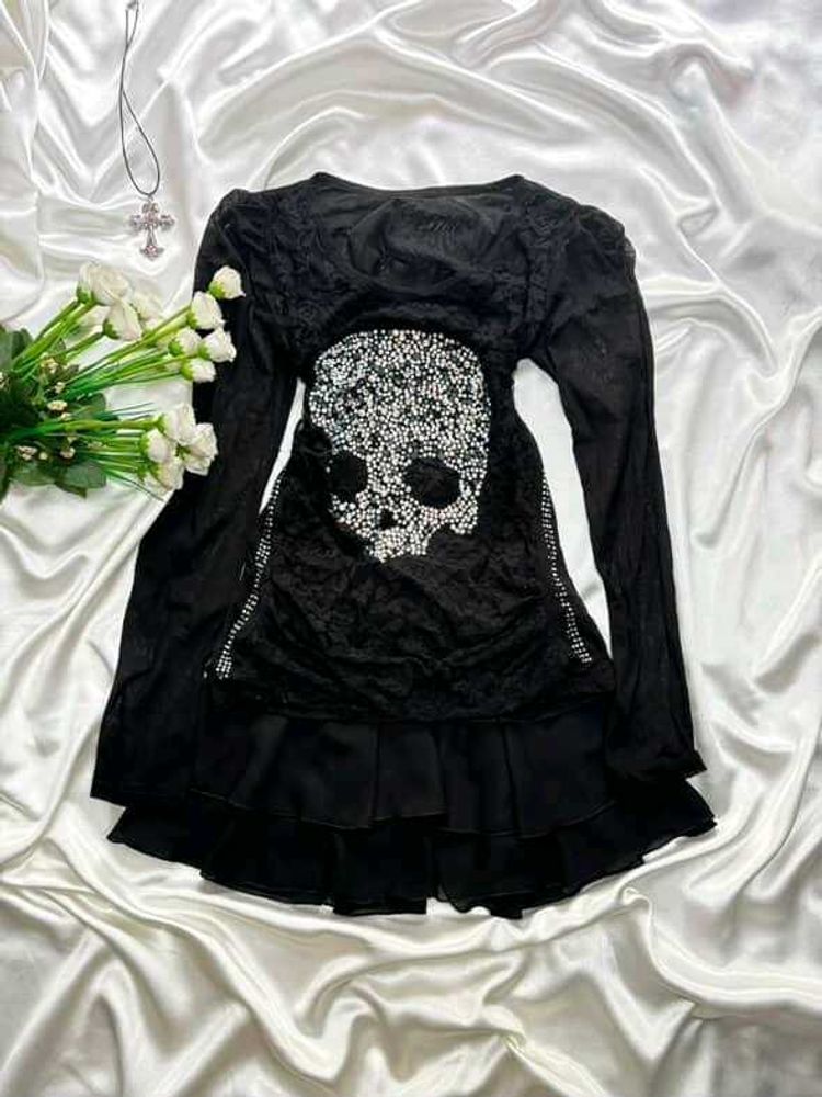 Emo/ Gothic Skull Embellished Black top