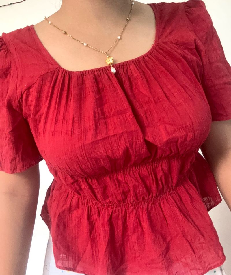 Red cinced Waist Top