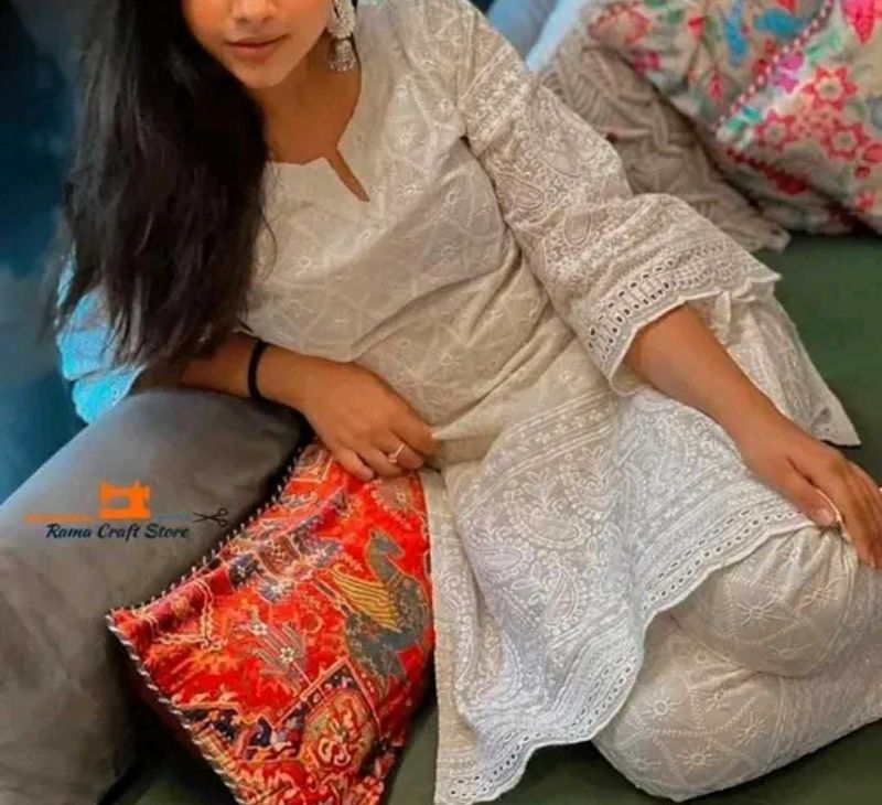 Embroidered Chickenkari Kurti Set