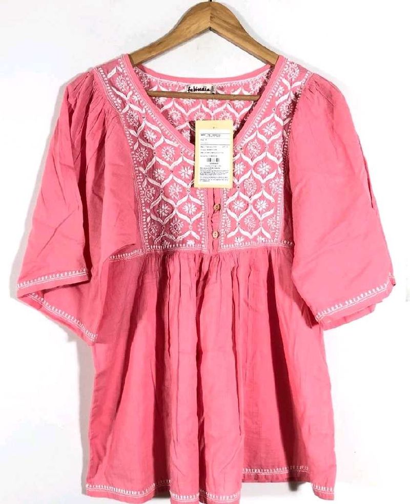 Fabindia LaBiba Pink Embroidered Top