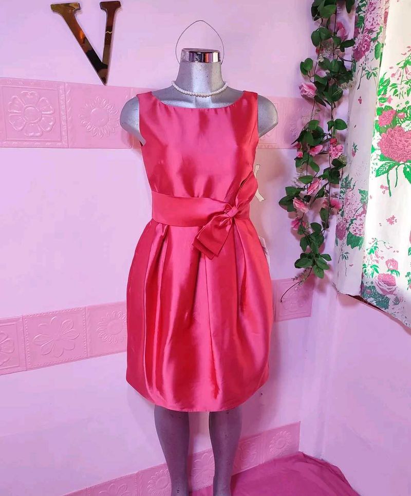 Pink Bow Waist Cocktail Dress