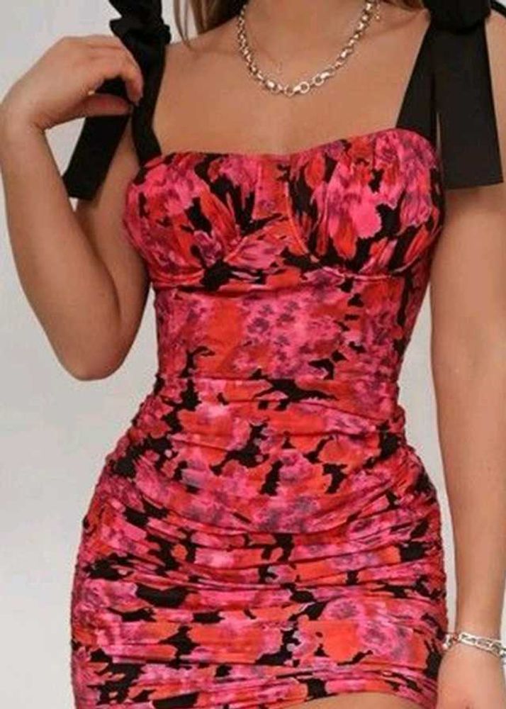 Urbanic Floral Ruched Mini Party  Dress