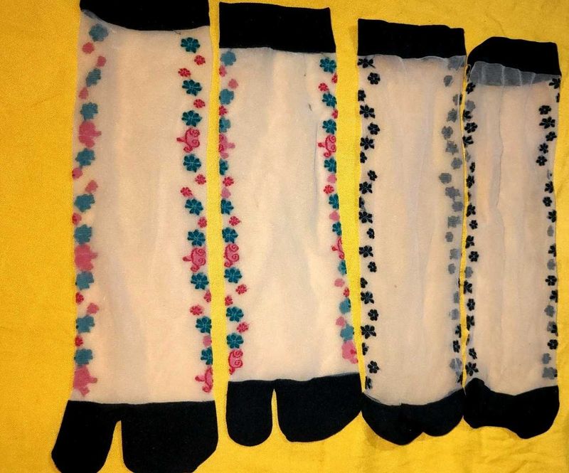 Floral Print Sheer Toe Socks