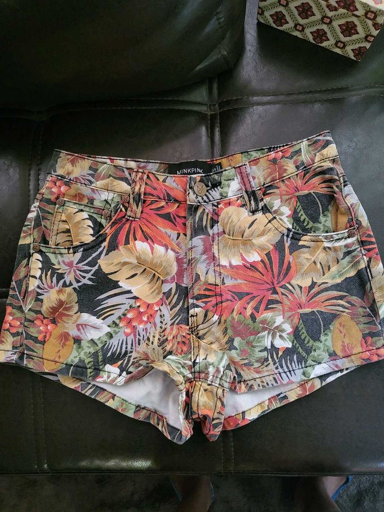 Printed Denim Shorts