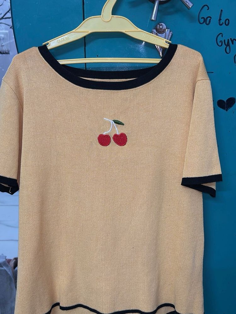 Cute Cherry Embroidered Tee