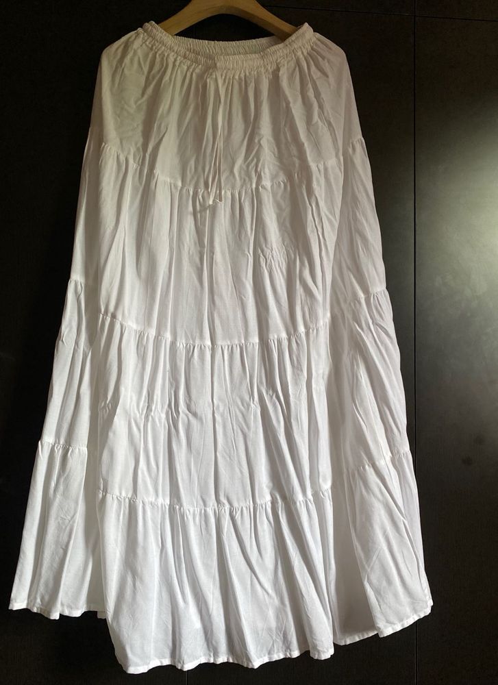 White Cotton Tiered Maxi Skirt