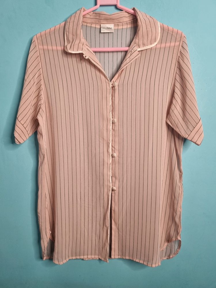 Peach Net See Through Shirt For Women.