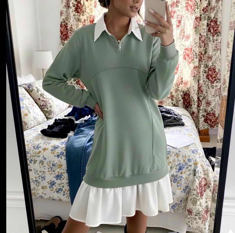 Shirt style  ruffle Dress