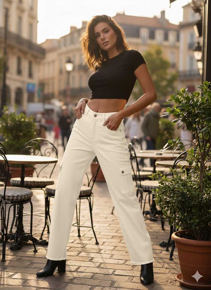 I@56 Size-30 White Cargo Jeans