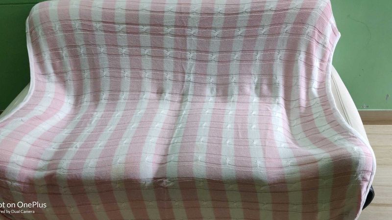 Pink &amp; White Striped Throw Blanket