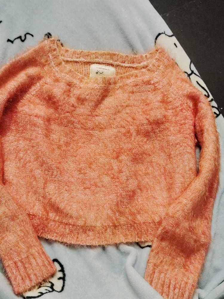 Peach Fuzzy Knit Sweater
