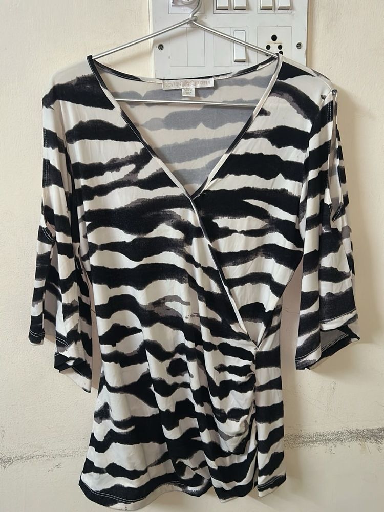 Chic Zebra Print Wrap Top
