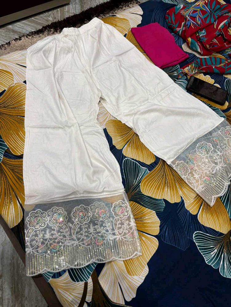 White Embroidered Palazzo