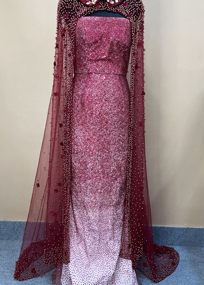 Maroon Gown With Cape