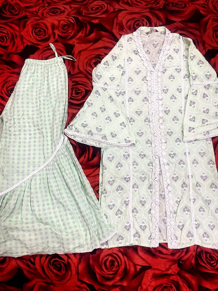 Mint Green Floral Print Set