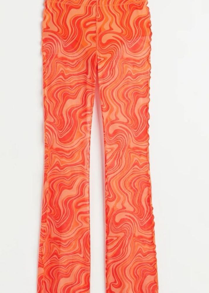 Orange Mesh Flared Leggings With Inbuilt Panty