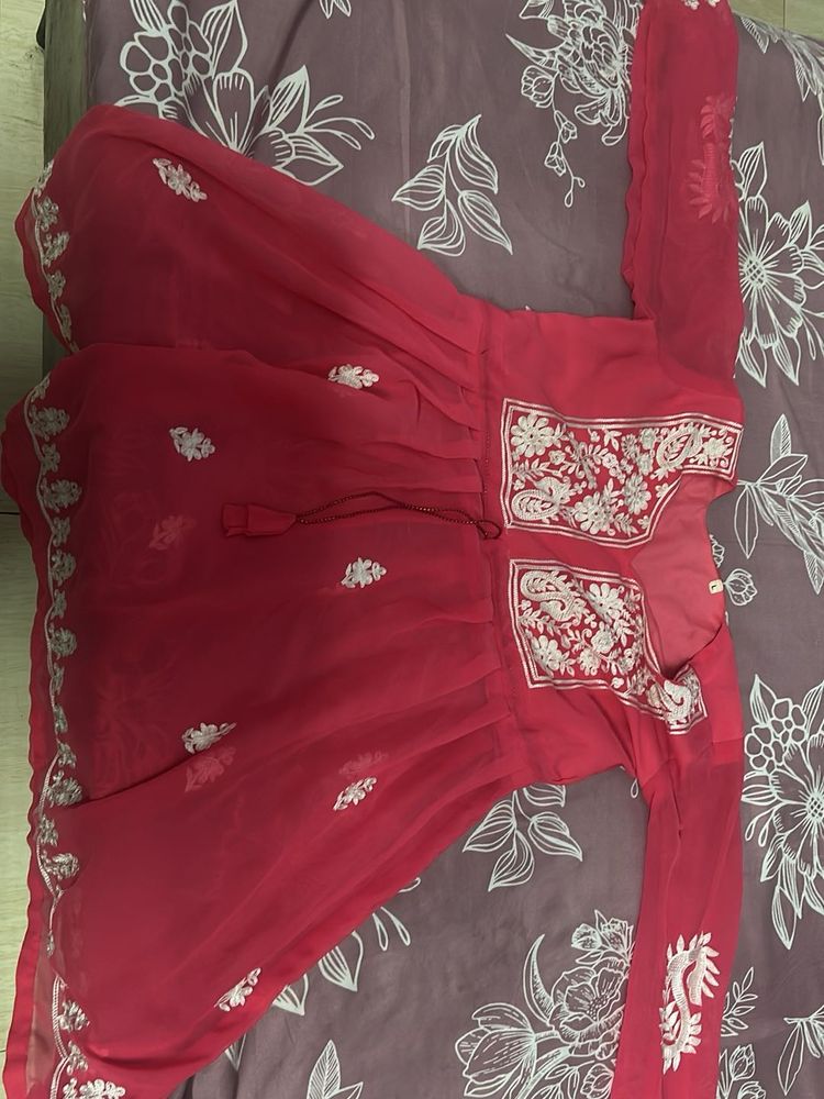 Red Embroidered Kurta