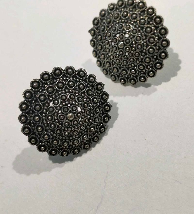 Oxidised Silver Flower Earrings