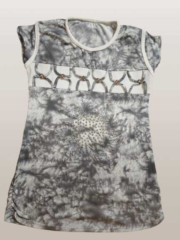 Grey Tie-Dye Embellished Top