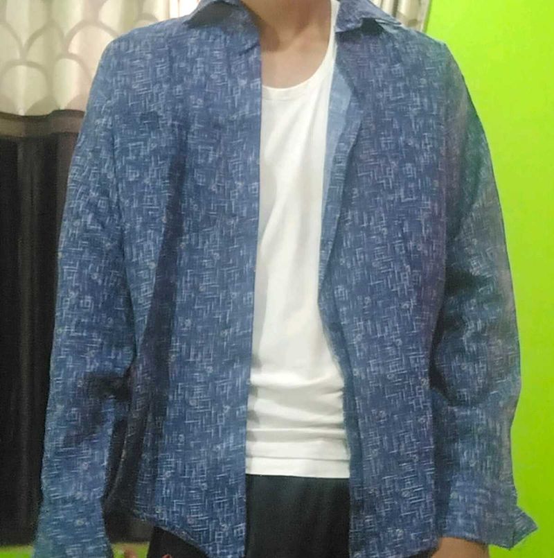 Blue Cotton Blend Premium Shirt