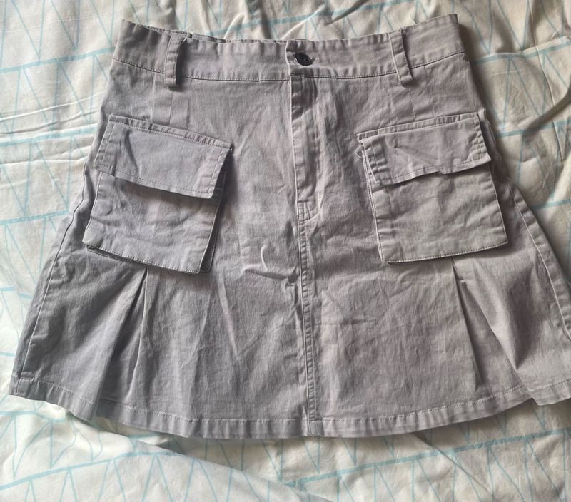 Light Grey Cargo Pleated Mini Skirt