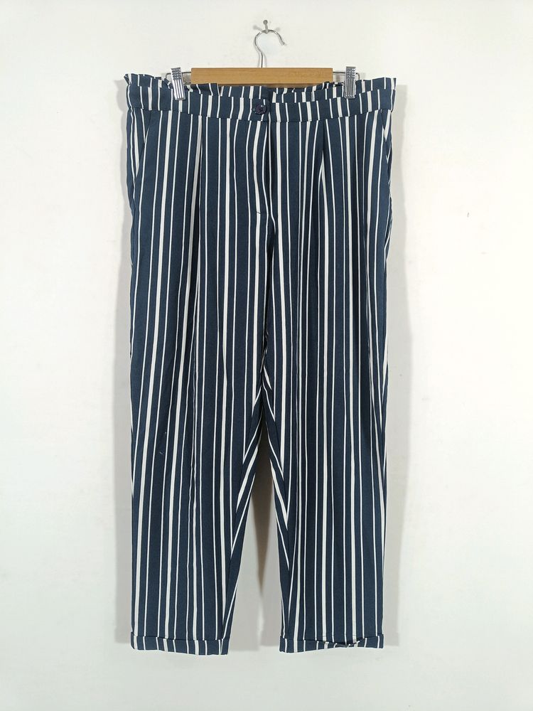 Zudio Navy Blue and White Stripes Palazzo (Women)