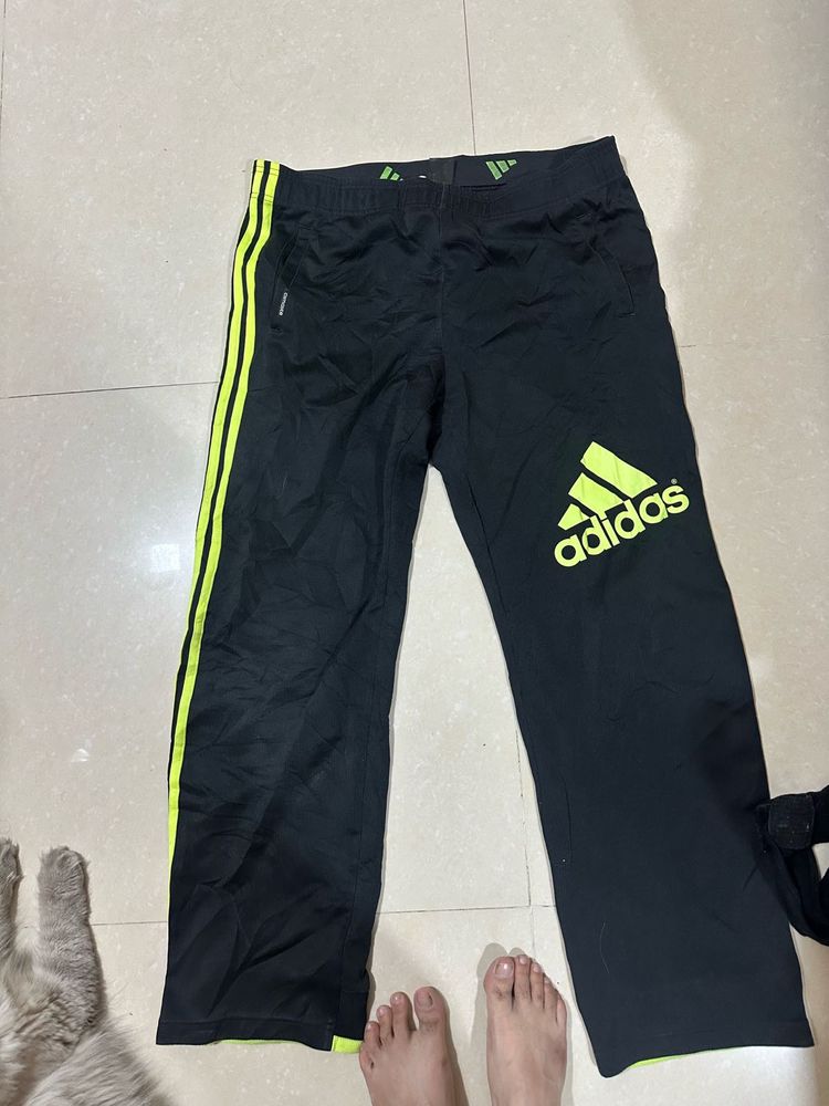 Adidas Original Black Track Pants | Neon Logo