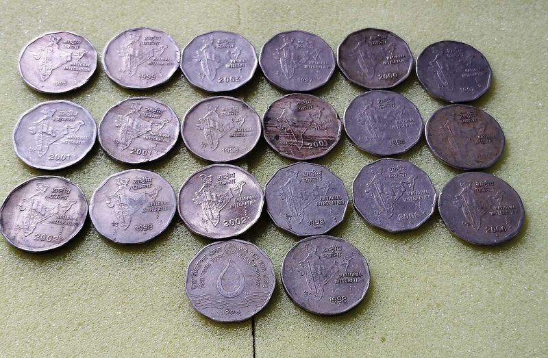 Rare Two Rupee Coins - Vintage Collection 20 Pcs