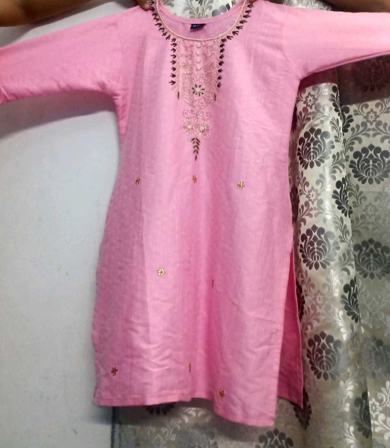 Pink Embroidered Kurti