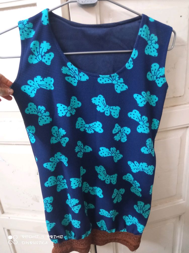 Blue Bow Print Sleeveless Top