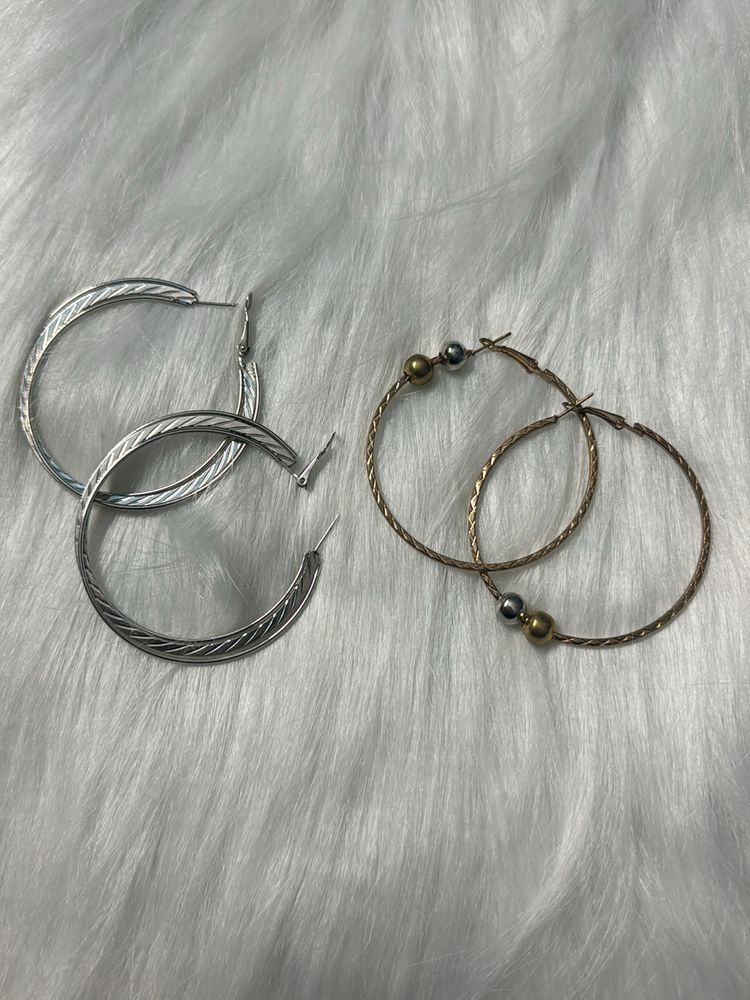 Golden &amp; Silver Hoop Earrings Combo