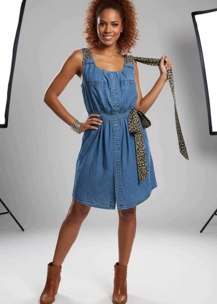 Denim Dress w/ Leopard Tie
